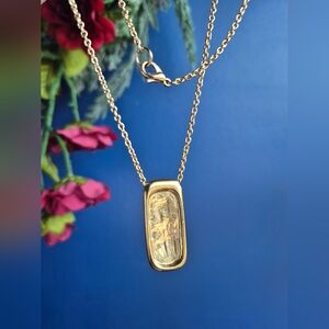 Vintage Gold Tone Rectangular Pendant Necklace - Women Jewelry
